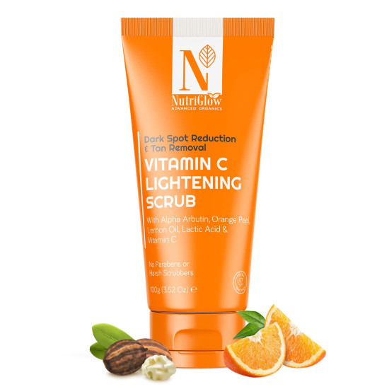 Nutriglow Advanced Organics Vitamin C Lightening Scrub for Exfoliation, Acne Control with Orange Peel Scrub (100 g)
