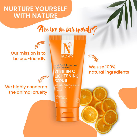 Nutriglow Advanced Organics Vitamin C Lightening Scrub for Exfoliation, Acne Control with Orange Peel Scrub (100 g)