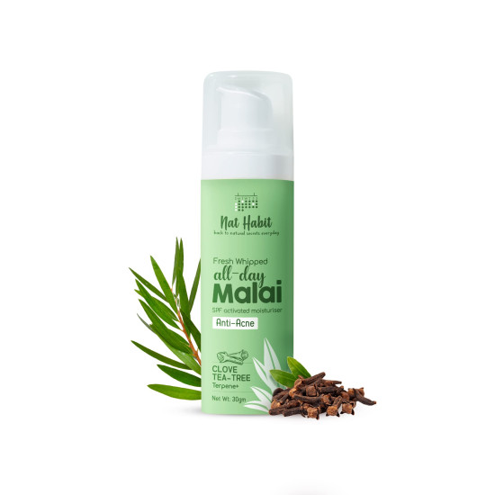 Nat Habit Fresh Whipped Face Cream, Clove Tea-Tree Terpene+ All Day Face Malai For Anti-Acne, Face Moisturisation, Acne Control & Sun Protection (30gm, Pack of 1)