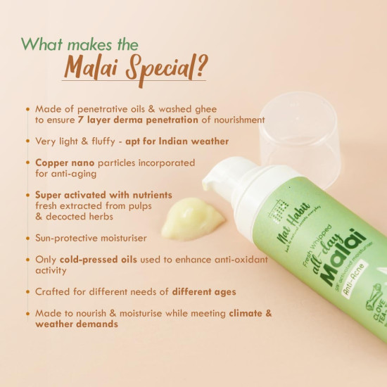 Nat Habit Fresh Whipped Face Cream, Clove Tea-Tree Terpene+ All Day Face Malai For Anti-Acne, Face Moisturisation, Acne Control & Sun Protection (30gm, Pack of 1)