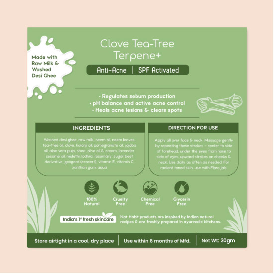 Nat Habit Fresh Whipped Face Cream, Clove Tea-Tree Terpene+ All Day Face Malai For Anti-Acne, Face Moisturisation, Acne Control & Sun Protection (30gm, Pack of 1)