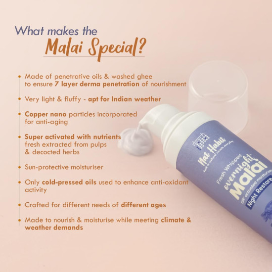 Nat Habit Coco Mogra Night Face Malai Cream, Ayurvedic Anti-Aging Formula with Vitamin E Enriched Cocoa for Radiant Skin and Restoration Overnight-30 gm