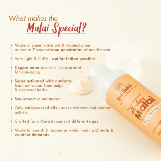 Nat Habit All Day Face Cream Fresh Whipped Honey Multi-Nut Fructo Omega+ Face Malai For Deep Moisturization, Improved Skin Barrier & Healing Severe Dryness (30g)