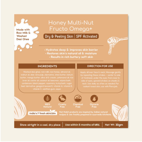 Nat Habit All Day Face Cream Fresh Whipped Honey Multi-Nut Fructo Omega+ Face Malai For Deep Moisturization, Improved Skin Barrier & Healing Severe Dryness (30g)