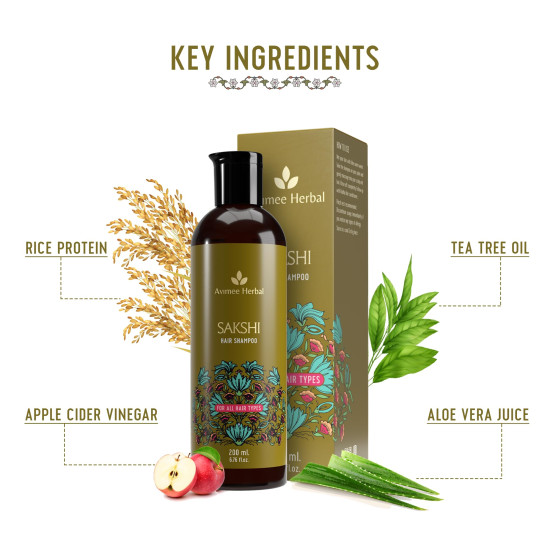 Avimee Herbal Sakshi Shampoo | Deep Cleaning Hair Shampoo | With Aloe Vera, Apple Cider Vinegar, Rice Protein & Tea Tree Oil | SLES Free | 200 mL
