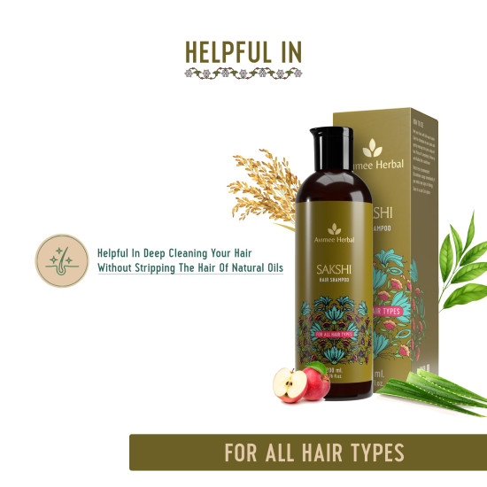 Avimee Herbal Sakshi Shampoo | Deep Cleaning Hair Shampoo | With Aloe Vera, Apple Cider Vinegar, Rice Protein & Tea Tree Oil | SLES Free | 200 mL