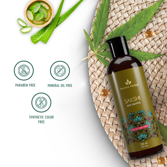 Avimee Herbal Sakshi Shampoo | Deep Cleaning Hair Shampoo | With Aloe Vera, Apple Cider Vinegar, Rice Protein & Tea Tree Oil | SLES Free | 200 mL