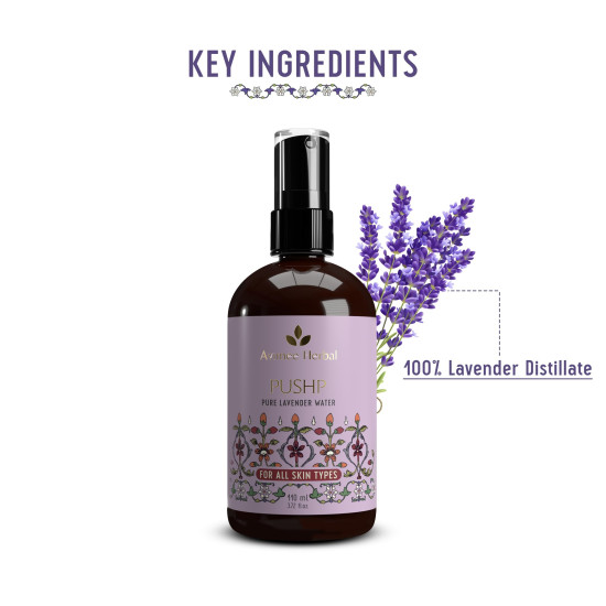 AVIMEE HERBAL Pushp Pure Lavender Water | Soothes Skin, Fights Acne & Relaxes Mind | With Lavender Oil | 110Ml