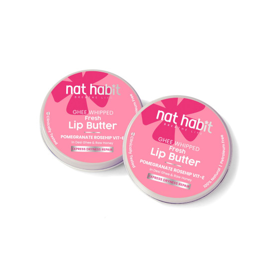 Nat Habit Lip Balm Fresh Infused Pomegranate Rose Lip Butter With Desi Ghee & Raw Honey For Lip Pigmentation, Lightening, Dark And Chapped Lips (8gm) (Pack of 2) Nat Habit Lip Balm Fresh Infused Pomegranate Rose Lip Butter With Desi Ghee & Raw Honey For Lip Pigmentation, Lightening, Dark And Chapped Lips (8gm) (Pack of 2)