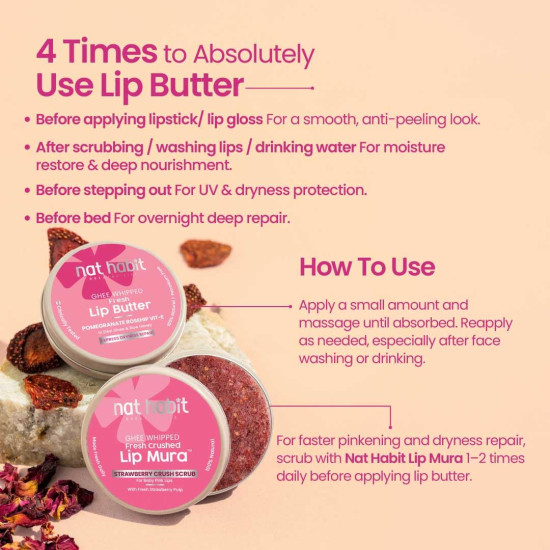 Nat Habit Lip Balm Fresh Infused Pomegranate Rose Lip Butter With Desi Ghee & Raw Honey For Lip Pigmentation, Lightening, Dark And Chapped Lips (8gm) (Pack of 2) Nat Habit Lip Balm Fresh Infused Pomegranate Rose Lip Butter With Desi Ghee & Raw Honey For Lip Pigmentation, Lightening, Dark And Chapped Lips (8gm) (Pack of 2)