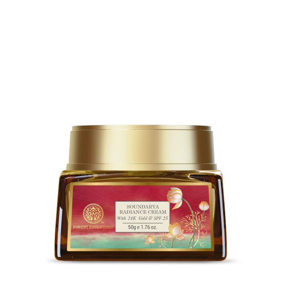 Forest Essentials Soundarya Radiance Cream With 24K Gold & SPF 25& Forest Essentials Soundarya Advanced Age Defying Serum|With 24 Karat Gold|Unisex Night Facial Serum