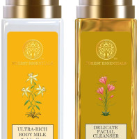 Forest Essentials Delicate Facial Cleanser Kashmiri Saffron & Neem& Forest Essentials Ultra-Rich Body Milk Mashobra Honey & Vanilla|Hydrates & Nourishes|Lightweight Moisturiser For Men And Women