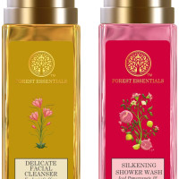 Forest Essentials Delicate Facial Cleanser Kashmiri Saffron & Neem& Forest Essentials Silkening Shower Wash Iced Pomegranate & Kerala Lime