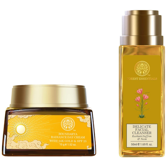 Forest Essentials Soundarya Radiance Cream With 24K Gold & SPF 25& Forest Essentials Delicate Facial Cleanser Kashmiri Saffron & Neem