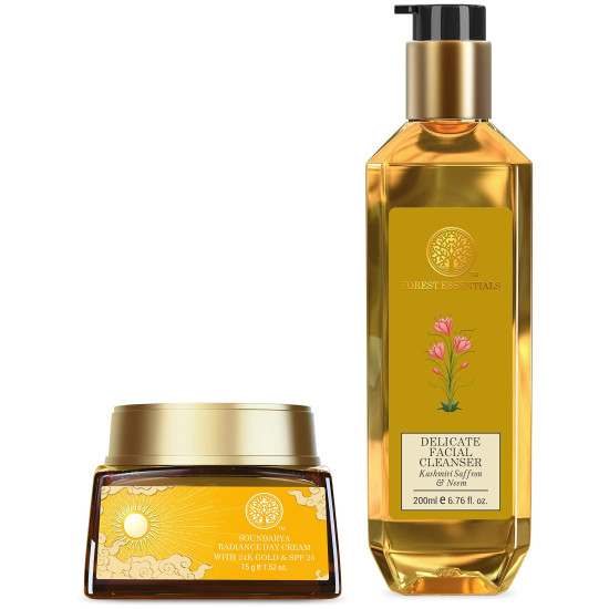 Forest Essentials Soundarya Radiance Cream With 24K Gold & SPF 25& Forest Essentials Delicate Facial Cleanser Kashmiri Saffron & Neem