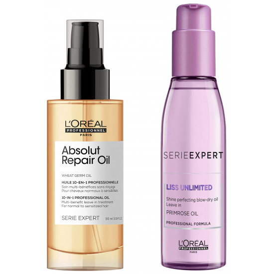 L'Oréal Professionnel Absolut Repair Oil 10-In-1 Multi-Benefit Leave-In Hair Serum, 90Ml & L'Oréal Professionnel Serie Expert Liss Unlimited Blow Dry Serum 125 Ml, For Frizz-Free Hair
