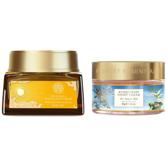 Forest Essentials Soundarya Radiance Cream With 24K Gold & SPF 25& Forest Essentials Kumkumadi Night Cream|Designed for Younger Skin|Unisex Face Cream|30 g