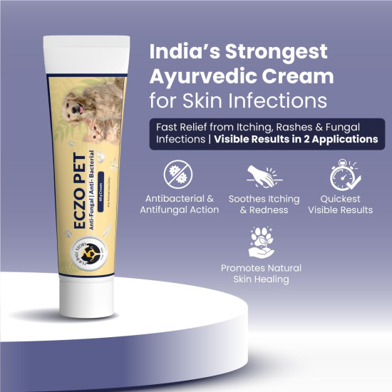 FUR BALL STORY Eczo Pet Anti Fungal & Anti Bacterial Cream|Itchy Skin Treatment for Dogs & Cats | Helps with Eczema, Ringworm, Dermatitis & Skin Infections | Ayurvedic Vet-Approved Formula 60gm