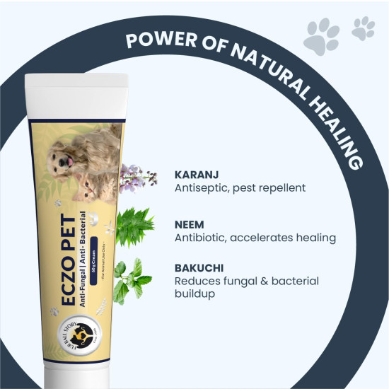 FUR BALL STORY Eczo Pet Anti Fungal & Anti Bacterial Cream|Itchy Skin Treatment for Dogs & Cats | Helps with Eczema, Ringworm, Dermatitis & Skin Infections | Ayurvedic Vet-Approved Formula 60gm