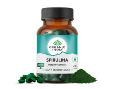 A TATA Product - Organic India Spirulina - 120 Tablets, Natural Amino Acids, Protein Powerhouse, Plant-Based Superfood, Improve Stamina, For Hair, Skin, Nails & Overall Health