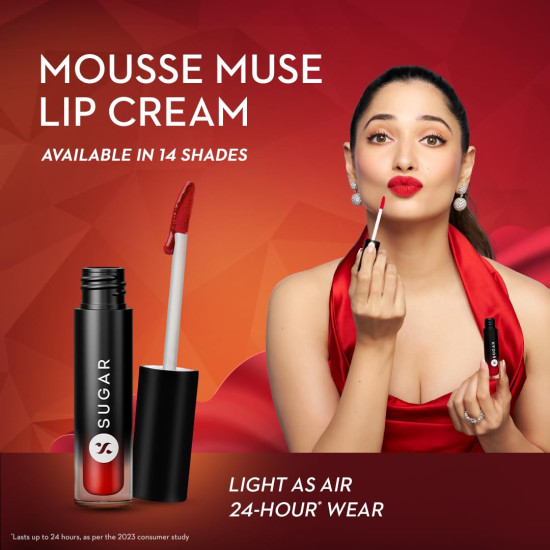 SUGAR Cosmetics Mousse Muse Lip Cream | Lasts 24+ Hrs | Creamy Mousse Lipstick | Waterproof & Smudgeproof | 5ml - 03 Red Square