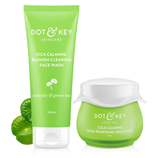 Dot & Key Cica Niacinamide Skincare Combo | Night Gel 60 ml, Face Wash 100ml | For Oily & Acne Prone Skin | For Women & Men