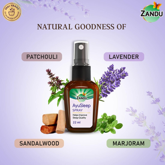 Zandu AyuSleep Spray| Prepared with 100% Natural and Safe to Use Ingredients| Remedy for Sleep disturbances, stress & anxiety (Spray Bottle)