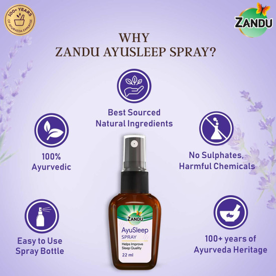 Zandu AyuSleep Spray| Prepared with 100% Natural and Safe to Use Ingredients| Remedy for Sleep disturbances, stress & anxiety (Spray Bottle)