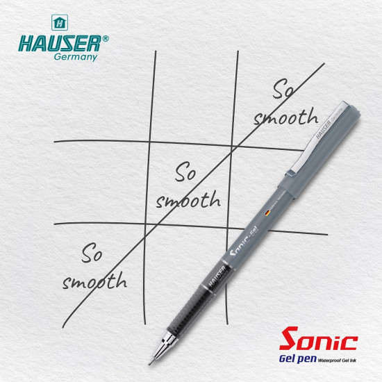 Hauser Sonic 0.55mm Gel Pen Box | Attractive Foiled Body | Stylish Metal Clip | Refillable & Waterproof Gel Ink | German Technology For Smooth & Effortless Writing | Black Ink, Set of 10 Gel Pens
