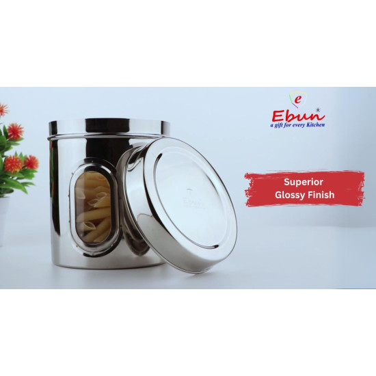 Ebun Stainless Steel See Through Transparent Containers | Jar for Kitchen Storage with See through Window | Mirror Finish | Set of 3 Pcs Combo of 3 Kgs, 4 Kgs and 5 Kgs Capacity