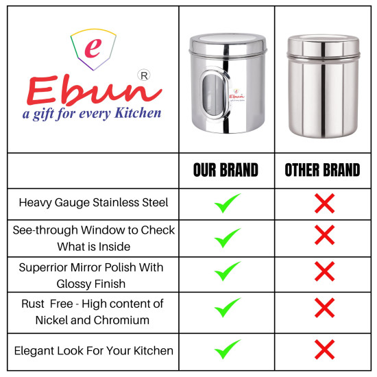 Ebun Stainless Steel See Through Transparent Containers | Jar for Kitchen Storage with See through Window | Kitchen Container | Airtight See Through Jar Barni Pack of 3 Pcs | 4 Kgs Each