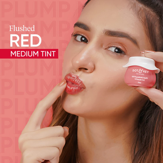 Dot & Key Lip Plumping Mask With Vitamin C + E For Naturally Glowing Lips, Fades Lip Pigmentation, Smoothes Flaky & Dry Lips, Lip Mask For Soft, Smooth & Plump Lips (Blood Orange & Nectarine) 15ml