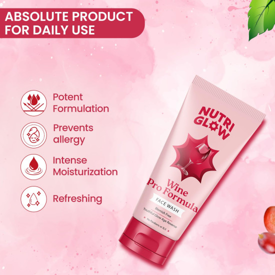 NutriGlow NATURAL'S Advanced Pro Formula Wine Face Wash for Daily Use, Deep Cleansing Niacinamide For Women and Men, 100gm