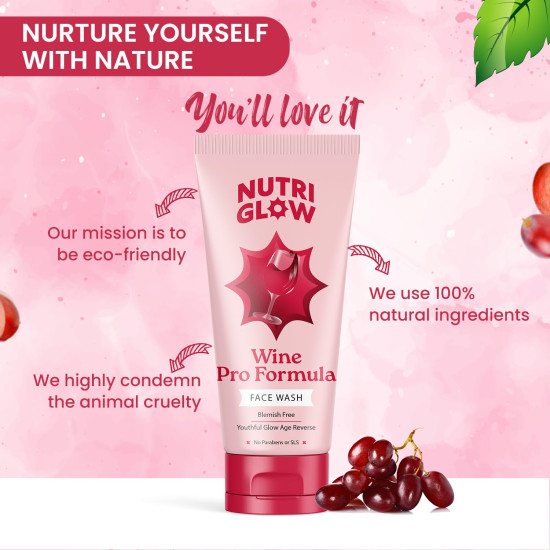 NutriGlow NATURAL'S Advanced Pro Formula Wine Face Wash for Daily Use, Deep Cleansing Niacinamide For Women and Men, 100gm