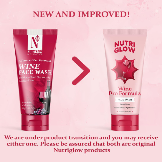 NutriGlow NATURAL'S Advanced Pro Formula Wine Face Wash for Daily Use, Deep Cleansing Niacinamide For Women and Men, 100gm