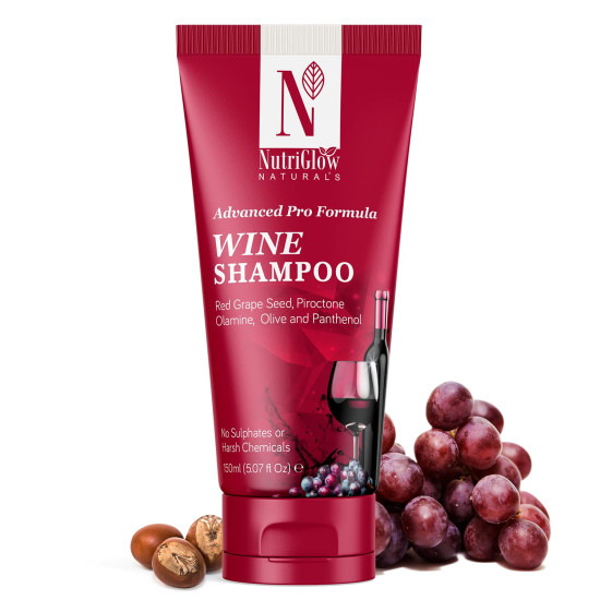 NutriGlow NATURAL'S Advanced Pro Formula Wine Shampoo for Hair fall Control, Sulphate Free Women and Men All Hair Types, 150ml