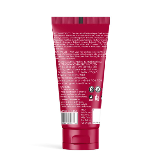 NutriGlow NATURAL'S Advanced Pro Formula Wine Shampoo for Hair fall Control, Sulphate Free Women and Men All Hair Types, 150ml