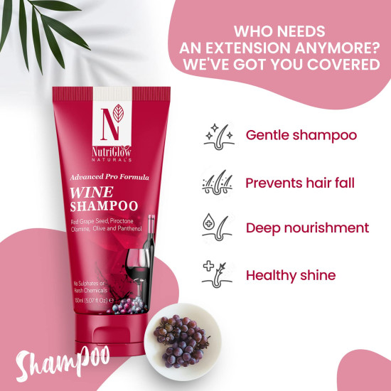 NutriGlow NATURAL'S Advanced Pro Formula Wine Shampoo for Hair fall Control, Sulphate Free Women and Men All Hair Types, 150ml