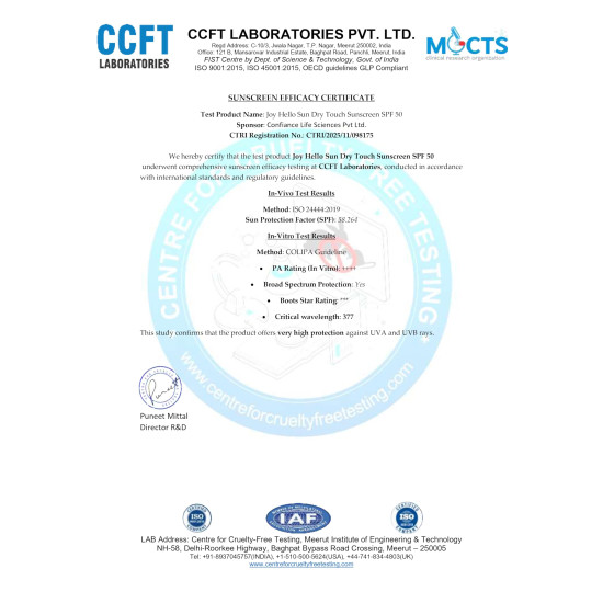 Joy SPF 50 PA++++ Matte Sunscreen for Oily Skin, 50ml | INVIVO Tested | Travel & Purse Size | Zero White Cast, Water Resistant Broad Spectrum Face Sunscreen for On-The-Go Use