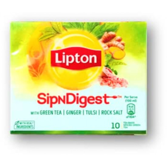 Lipton SipNDigest With Green Tea | Ginger, Tulsi, Rock Salt | 10 Spiced Green Tea Bags Unique
