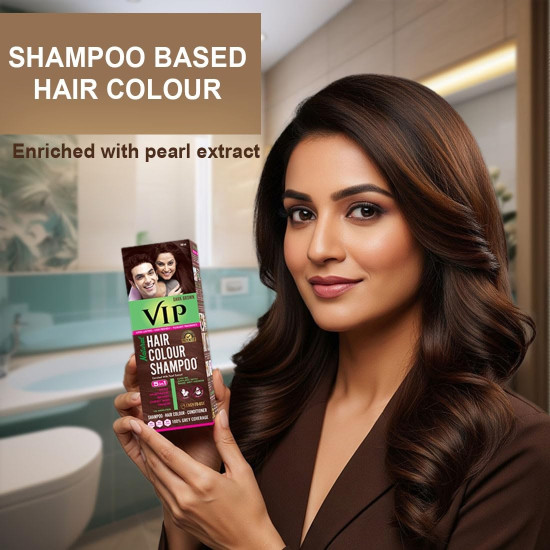 VIP HAIR COLOUR SHAMPOO (180 ml (Pack of 1), Dark Brown)
