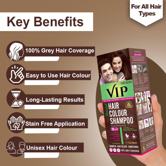VIP HAIR COLOUR SHAMPOO (180 ml (Pack of 1), Dark Brown)
