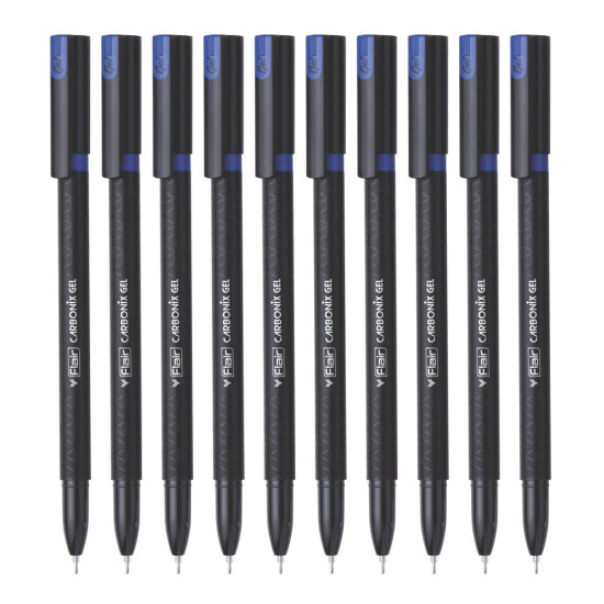 FLAIR Carbonix Gel Pen Box Pack | 0.5 mm Tip Size | Low-Viscosity Ink For Smudge Free Writing | Comfortable Grip For Smooth Writing Experience | Blue Ink, Set Of 10 Gel Pens x Pack Of 2