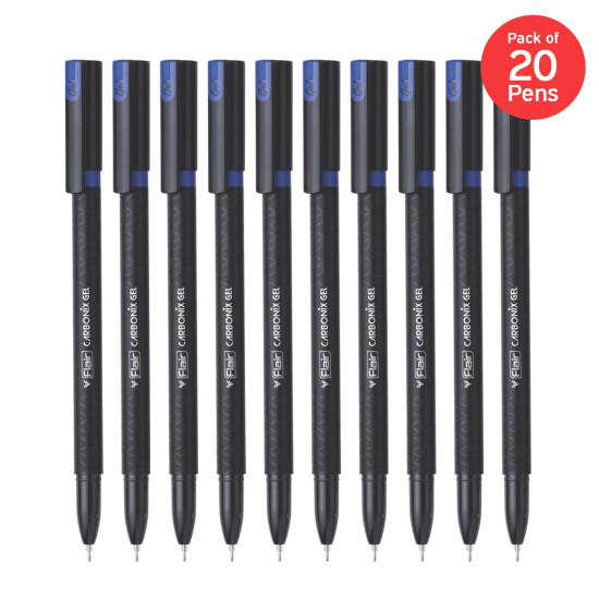 FLAIR Carbonix Gel Pen Box Pack | 0.5 mm Tip Size | Low-Viscosity Ink For Smudge Free Writing | Comfortable Grip For Smooth Writing Experience | Blue Ink, Set Of 10 Gel Pens x Pack Of 2