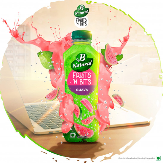 B Natural Fruits N Bits Guava, Infused with Real Chia Seeds, 300ml, 100% Indian Fruit, 0% Concentrate, Goodness of Fiber, No Added Preservatives