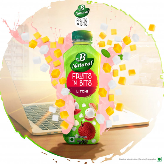 B Natural Fruits N Bits Litchi, Infused with Real Fruit Bits, 300ml, 100% Indian Fruit, 0% Concentrate, Goodness of Fiber, No Added Preservatives