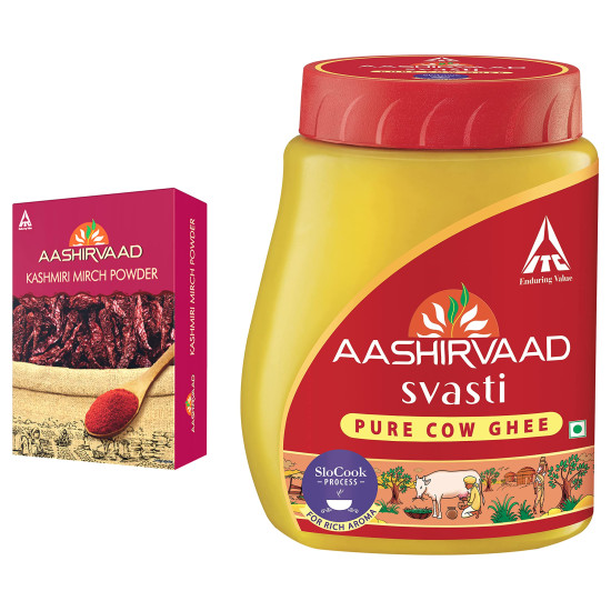 Aashirvaad Kashmiri Mirch - 100g & Aashirvaad Svasti Pure Cow Ghee, 1L PET