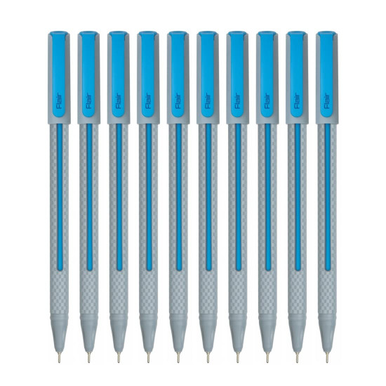 FLAIR Yolo 0.6mm Ball Pen Box Pack | Light Weight Sleek Body With Smooth Performance | Low-Viscosity Ink For Smudge Free, Fine & Smooth Writing | Blue Ink, Pack of 10 Pens FLAIR Yolo 0.6mm Ball Pen Box Pack | Light Weight Sleek Body With Smooth Performance | Low-Viscosity Ink For Smudge Free, Fine & Smooth Writing | Blue Ink, Pack of 10 Pens