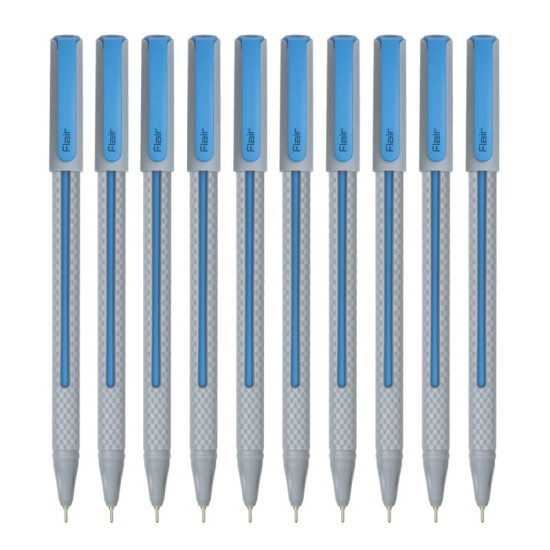 FLAIR Yolo 0.6mm Ball Pen Wallet Pack | Light Weight Sleek Body With Smooth Performance | Low-Viscosity Ink For Smudge Free, Fine & Smooth Writing | Blue Ink, Pack of 10 Pens