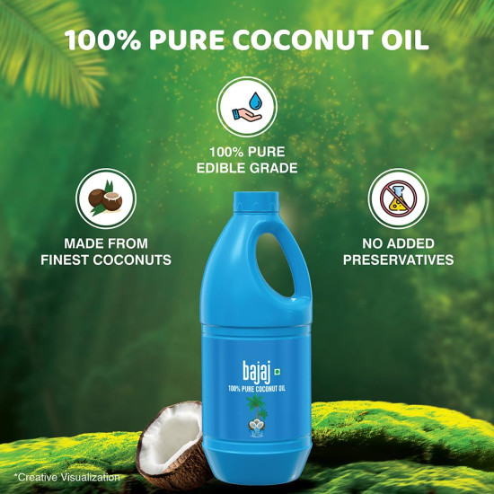 Bajaj 100% Pure Coconut Oil 900ml | Made with Premium Grade 1 Quality Coconuts Bajaj 100% Pure Coconut Oil 900ml | Made with Premium Grade 1 Quality Coconuts